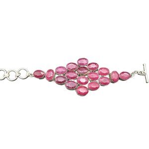 Red Simulated Ruby Stone Bracelet Fits Wrist 6”-7” Artisan Handmade SilverPlated